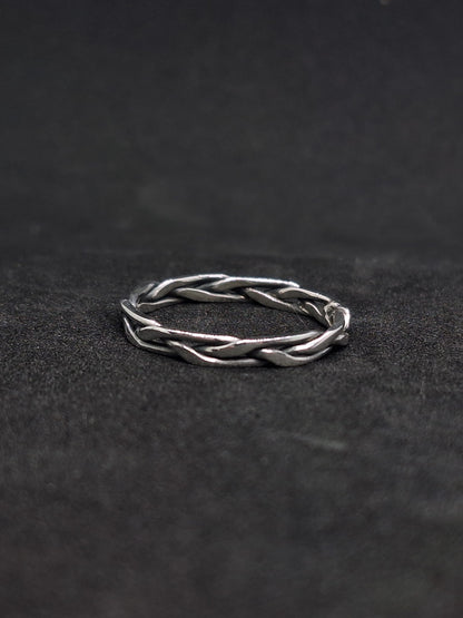 Filed & Braided Wicker Silver Ring