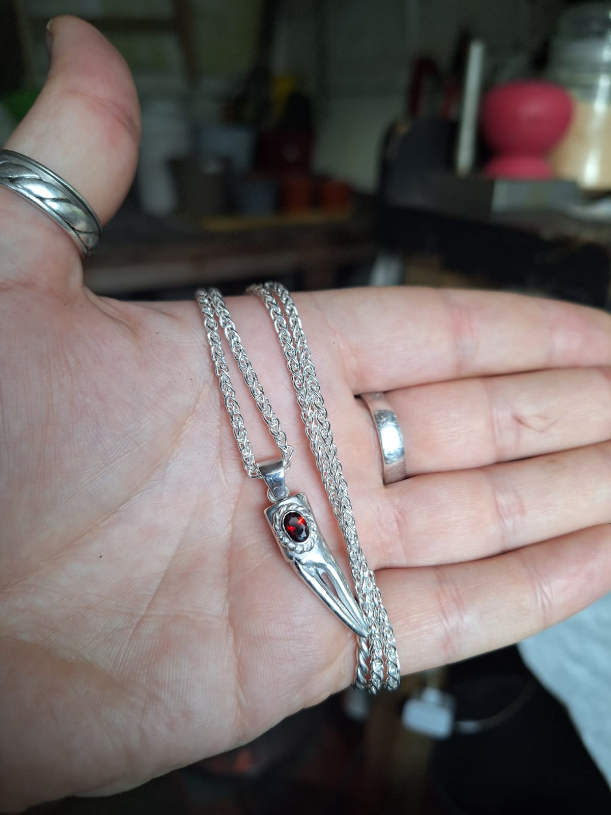 Crab Claw Silver Pendant with Oval Garnet